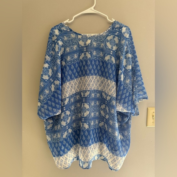 Show Me Your Mumu Shook Tunic Teacup Tulips SZ SM Paisley Blue White Shear Flowy - Picture 7 of 9